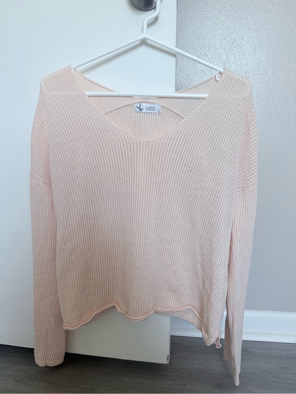 Carve Designs Light Peach Open Knit V-Neck Sweater